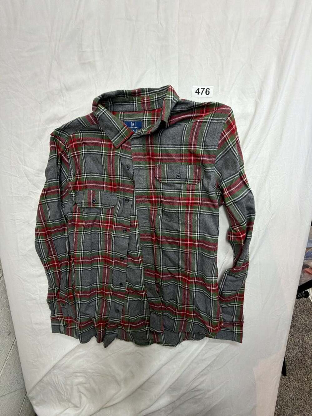George Long Sleeve Plannel Shirt Size M Gray Green Red Plaid